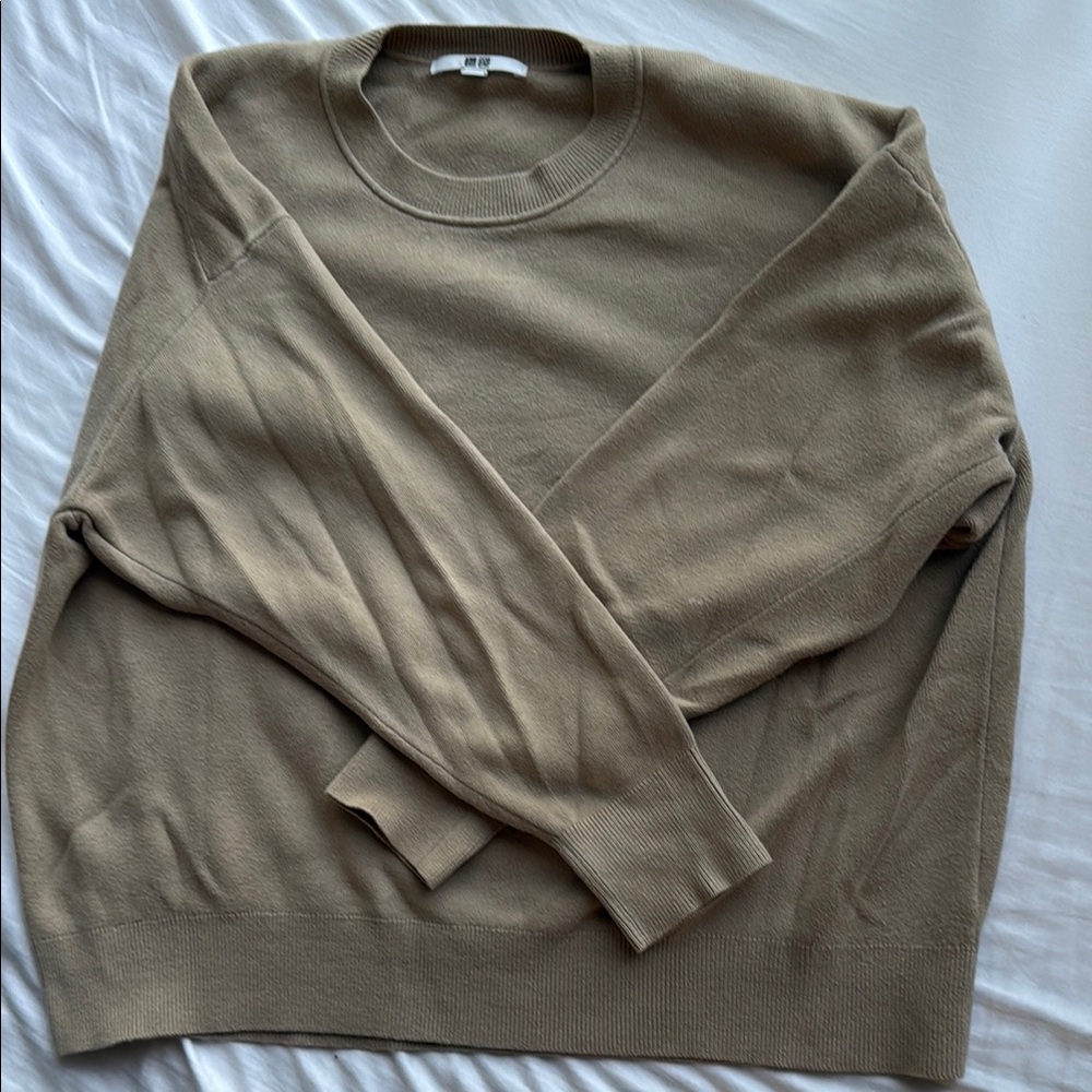 Uniqlo Tan Crewneck Sweater Soft Knit Casual
